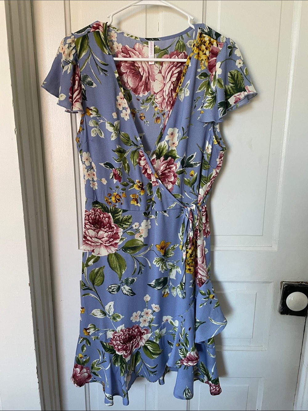 Xhilaration Dusty Blue Floral Wrap Midi Dress